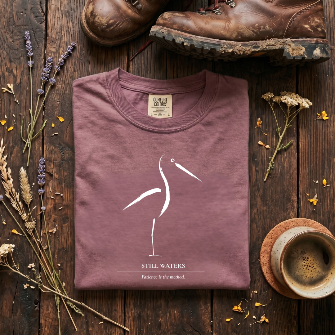 Still Waters - Minimalist Heron T-Shirt
