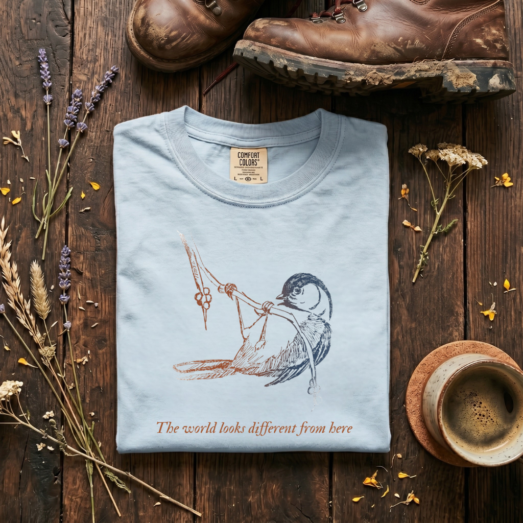 Black-capped Chickadee - The world looks different from here T-Shirt