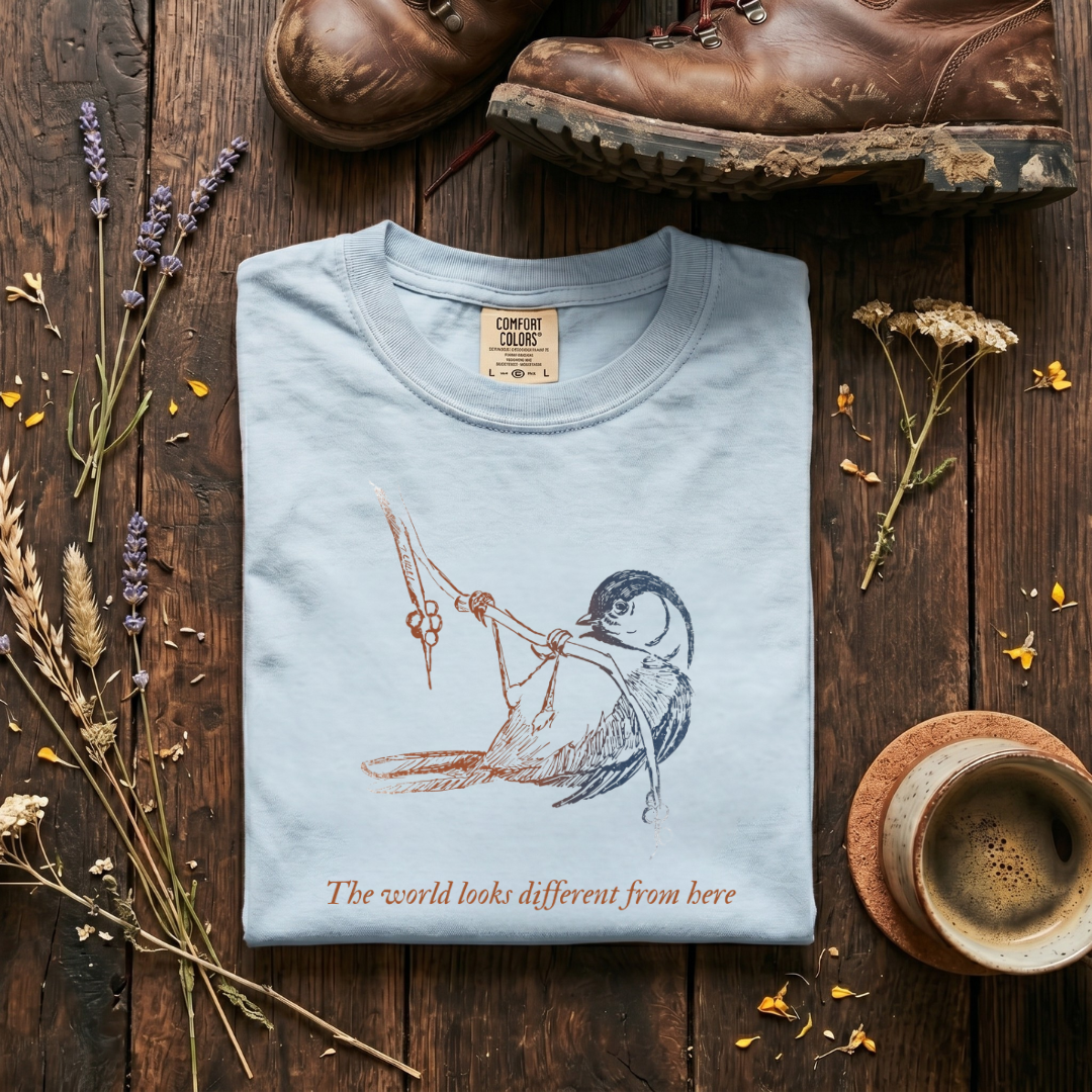 Black-capped Chickadee - The world looks different from here T-Shirt