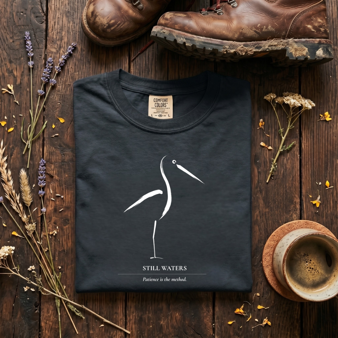 Still Waters - Minimalist Heron T-Shirt