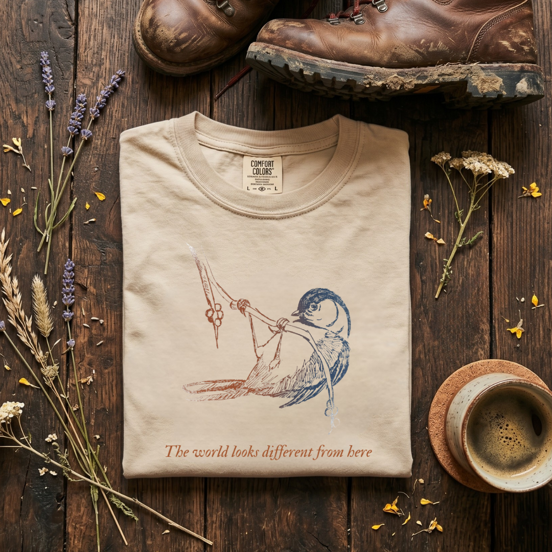 Black-capped Chickadee - The world looks different from here T-Shirt