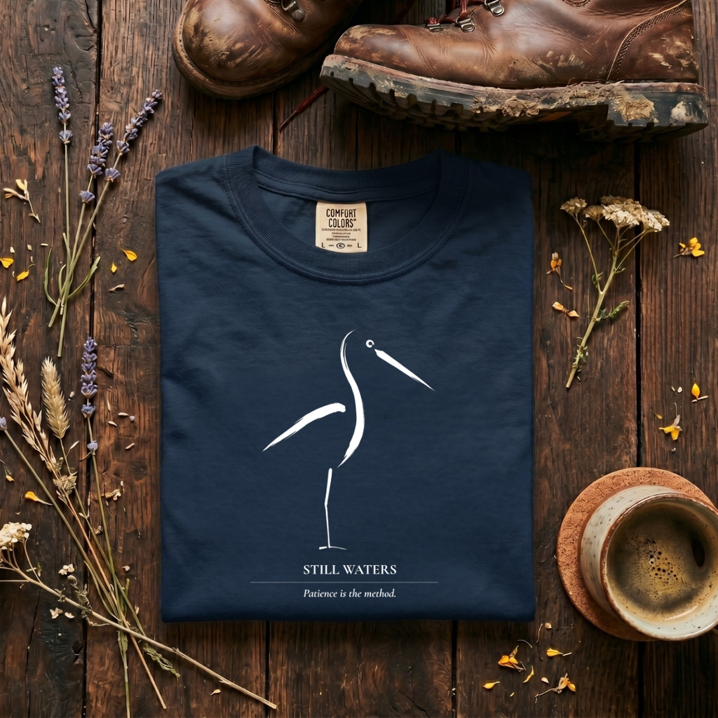 Still Waters - Minimalist Heron T-Shirt