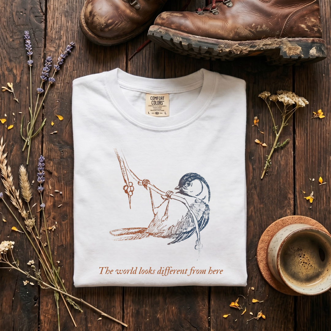 Black-capped Chickadee - The world looks different from here T-Shirt